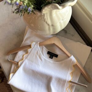 Ann Taylor White Tank with Yellow Scallop Trim